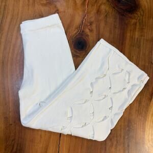 yllw Women's Pants L Cut out Knit Pull on Wide leg Lagenlook boho Cotton C3-4